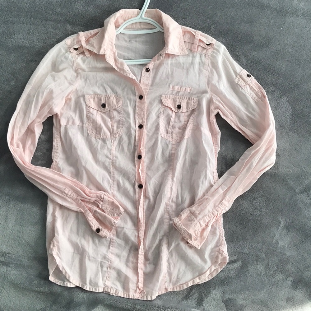 Pale pink linen blouse. Pretty button up.